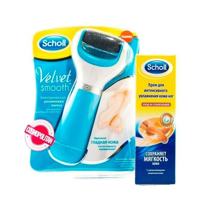 SCHOLL Пилка электрическая ролик. д/ног + крем д/ног