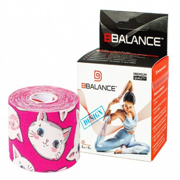 Кинезио тейп Bio Balance 5см х 5м смайлик котята розовый